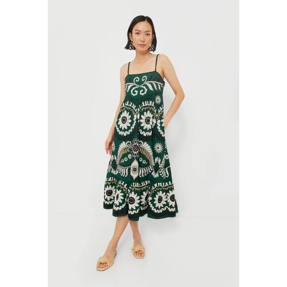 SEA New York Green Charlough Print Sleeveless Embroidered Dress Small NWT - Picture 1 of 13